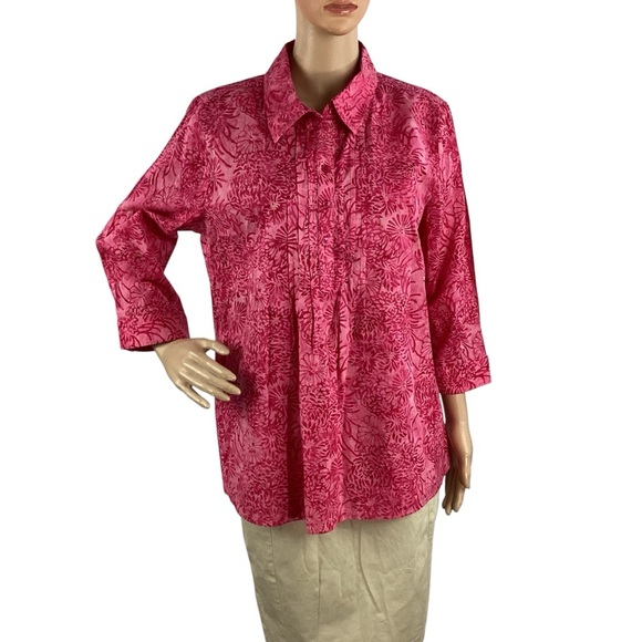 Christopher & Banks Pink Floral Cotton Popover Shirt Size M - Picture 1 of 7